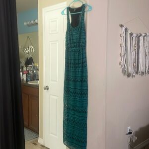 Long, beautiful, teal comfortable summer dress